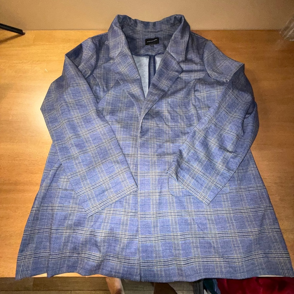 Liverpool Los Angeles Womens Blue Glen Plaid Open Front Blazer Jacket 1X